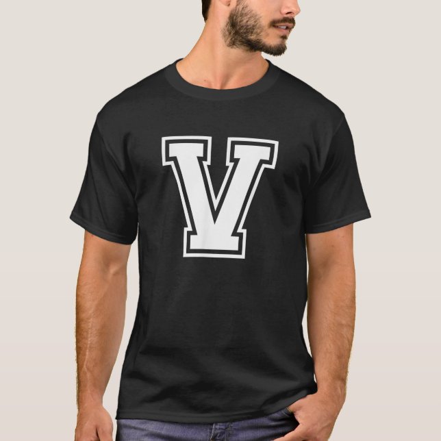 T-shirt Lettre V Nom Varsity initiale Alphabet Monogramme (Devant)