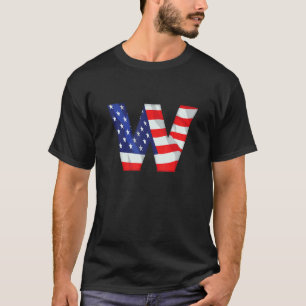T-shirt Lettre W Majuscule Alphabet Usa American Flag Mono