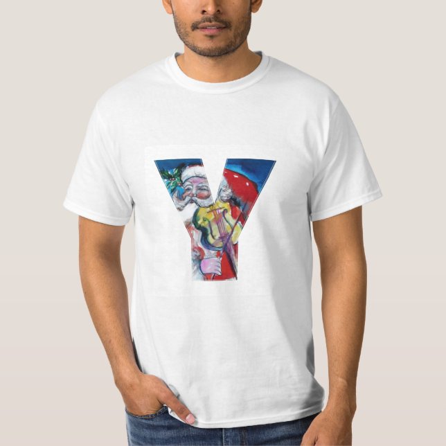 T-SHIRT LETTRE XMAS Y /SANTA CLAUS AVEC MONOGRAM VIOLON (Devant)