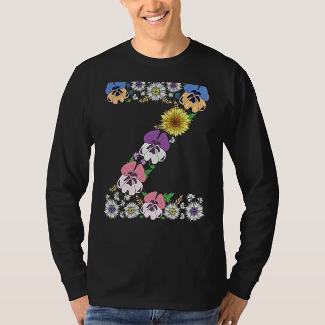 T-shirt Lettre Z mignonne Monogramme initial Alphabet flor (Devant)