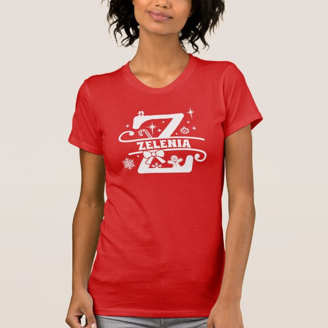 T-shirt Lettre Z Monogramme de Noël Nom initial Rouge (Devant)