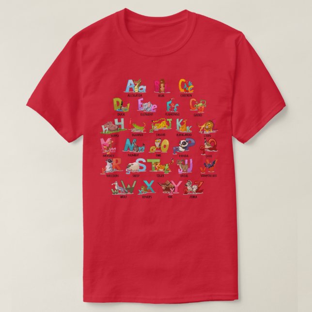 T-shirt Lettres alphabétiques pour enfants AZ avec animaux (Design devant)