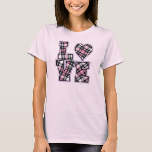 T-shirt Lettres d'amour empilées rose et noir