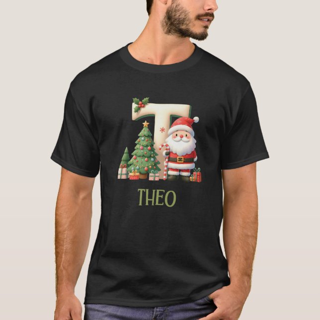 T-shirt Lettres de Noël Theo Lettre d'hiver Garçons Nom Pr (Devant)