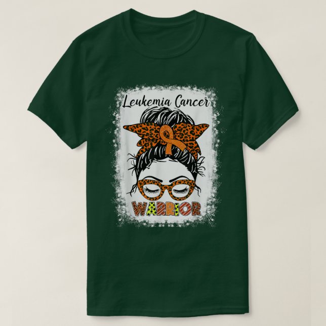 T-shirt Leucémie Cancer Guerrier Messy Bun Orange Ribbon L (Design devant)