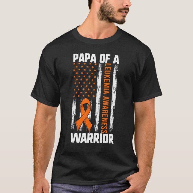 T-shirt Leucémie Enfants Hommes Papa D'Un Guerrier drapeau (Devant)