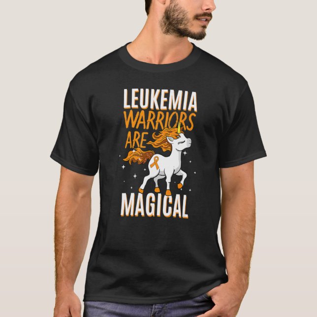 T-shirt Leucémie guerrier Magique Unicorne Orange Ruban He (Devant)