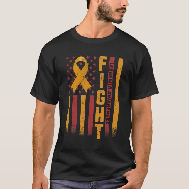 T-shirt Leucémie Sensibilisation Orange Ruban Usa Drapeau  (Devant)