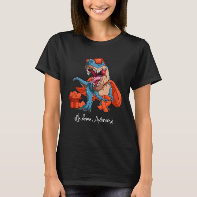 T-shirt Leukemia Awareness Month Orange Ribbon Trex (Devant)