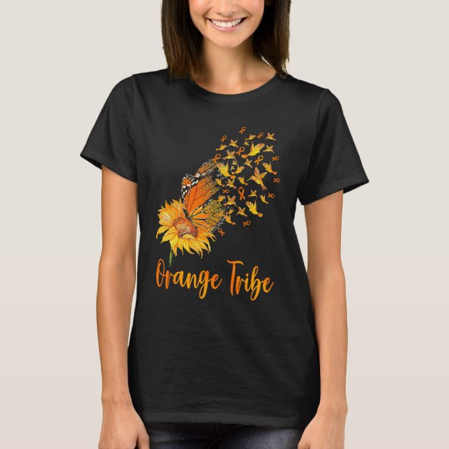 T-shirt Leukemia Awareness Sunflower Butterfly Orange Ribb (Devant)