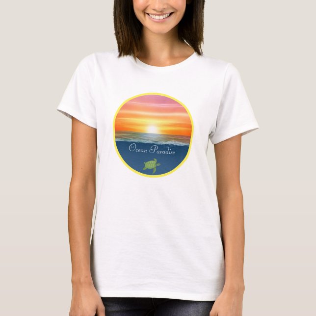 T-shirt Levée de soleil et tortue de l'océan (Devant)
