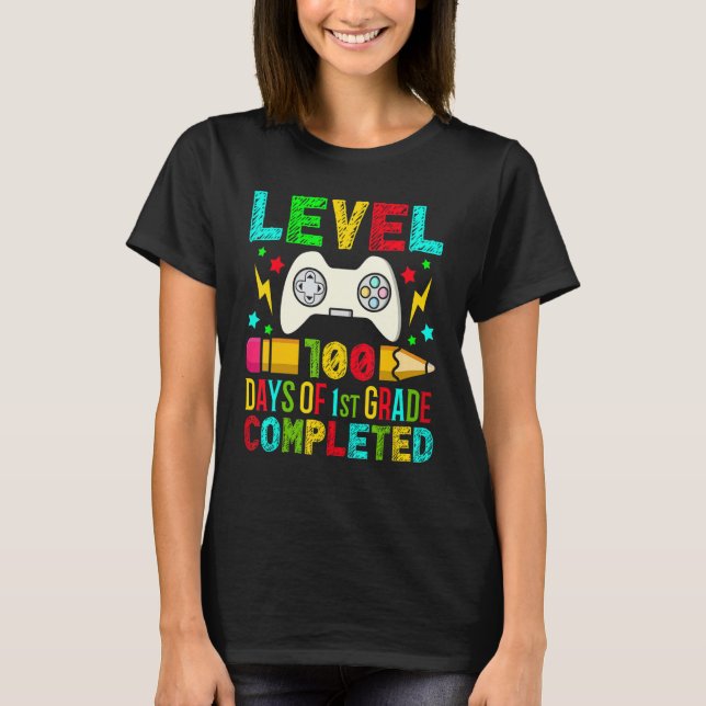 T-shirt Level 100 Days Of 1st Grade Completed School Gamer (Devant)