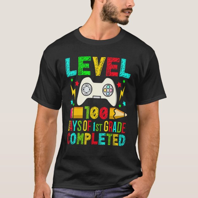 T-shirt Level 100 Days Of 1st Grade Completed School Gamer (Devant)