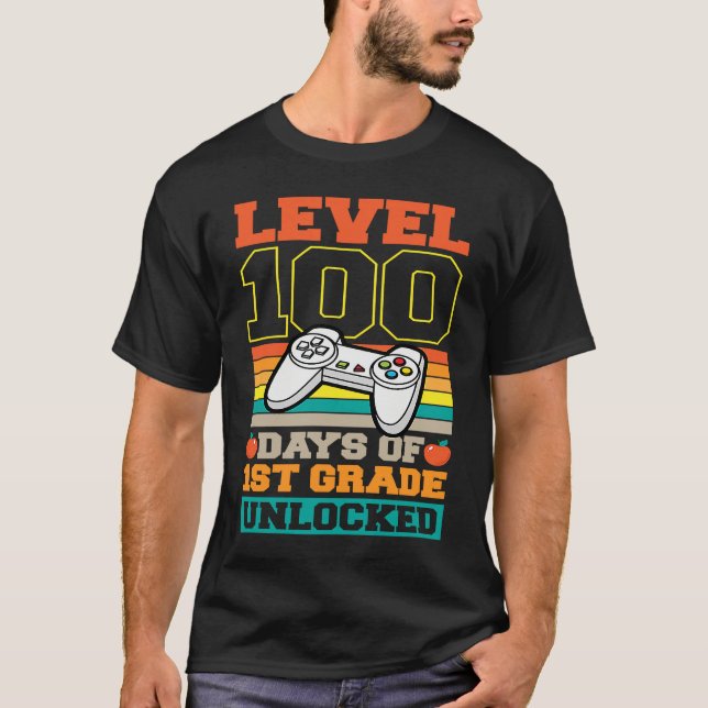 T-shirt Level 100 Days of 1st Grade Unlocked Video Games G (Devant)