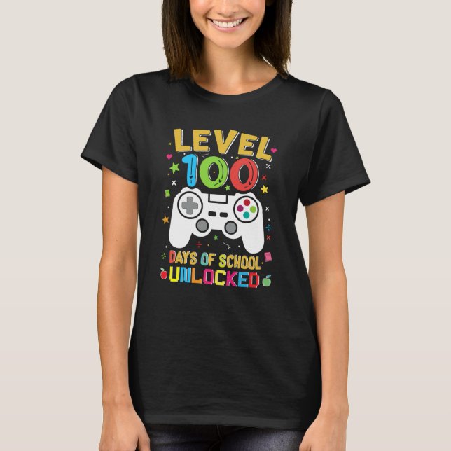 T-shirt Level 100 Days Of School Unlocked Gamer 100th Day  (Devant)