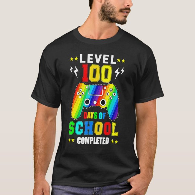 T-shirt Level 100 Days Of School Unlocked Gamer Video Game (Devant)