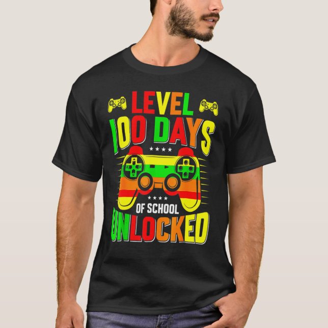 T-shirt Level 100 Days Of School Unlocked Gamer Video Game (Devant)