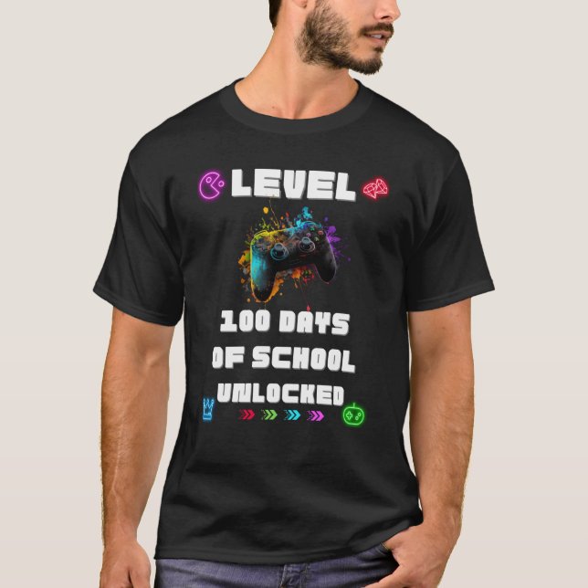 T-shirt Level 100 Days Of School Unlocked Gamer Video vide (Devant)