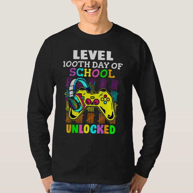 T-shirt Level 100 Days Of School Unlocked Gaming Shirts, V (Devant)