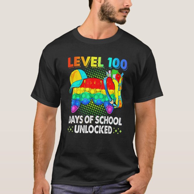 T-shirt Level 100 Days Of School Unlocked Poppin Video Gam (Devant)