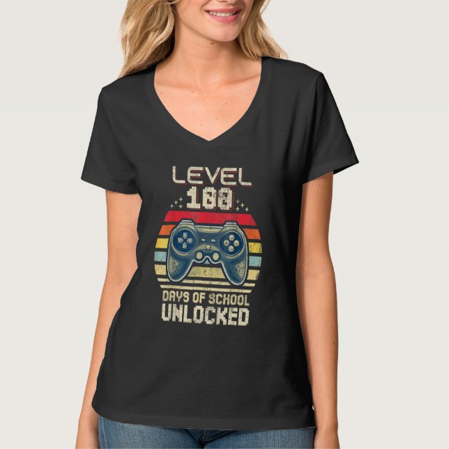 T-shirt Level 100 Days Of School Unlocked Retro Video Game (Devant)