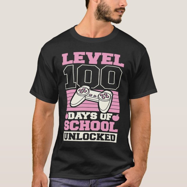 T-shirt Level 100 Days Of School Unlocked Video Games Game (Devant)