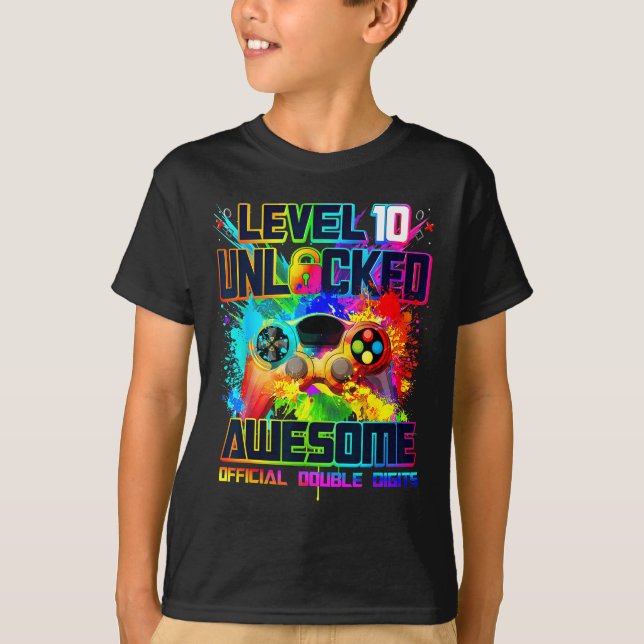 T-shirt Level 10 Unlocked Awesome Gaming Birthday Boy 10th (Devant)