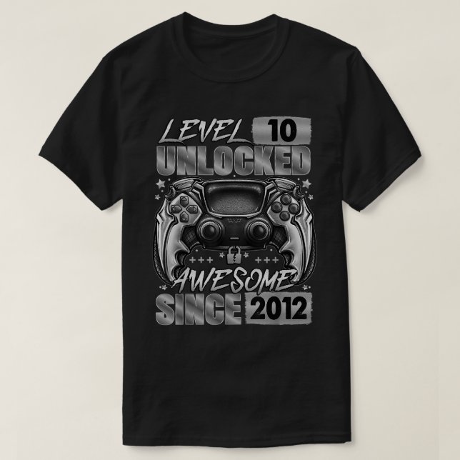 T-shirt Level 10 Unlocked Awesome Since 2012 10th Birthday (Design devant)