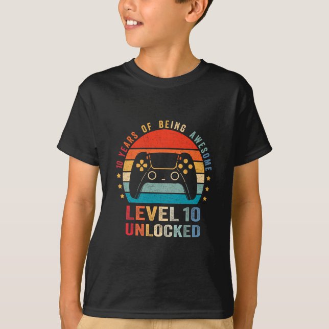 T-shirt Level 10 Unlocked Shirt Funny Video Gamer 10th Bir (Devant)