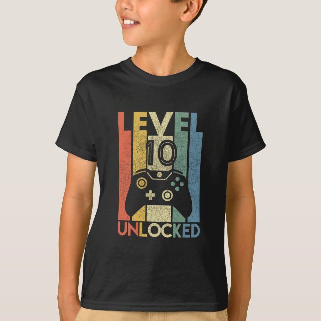 T-shirt Level 10 Unlocked Shirt Funny Video Gamer 10th Bir (Devant)