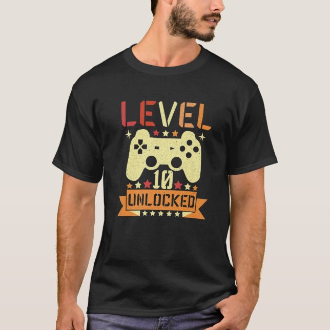 T-shirt Level 10 Unlocked Video Game 10Th Birthday Gamer B (Devant)
