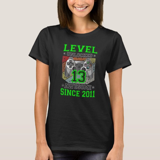 T-shirt Level 13 Unlocked Awesome 2009 Video Game 13th Bir (Devant)