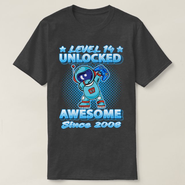 T-shirt Level 14 Unlocked Born 2008 Dabbing Astronaut 14th (Design devant)