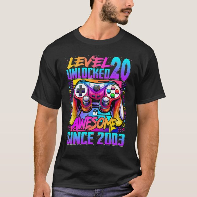 T-shirt Level 20 Awesome Since 2003 20th Birthday (Devant)