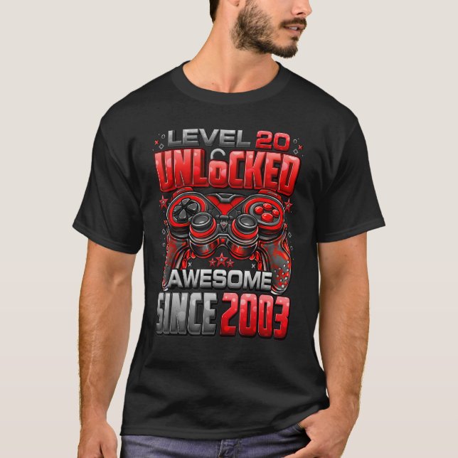 T-shirt Level 20 Awesome Since 2003 20th Birthday (Devant)