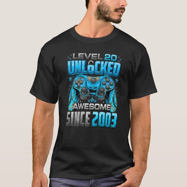 T-shirt Level 20 Awesome Since 2003 20th Birthday (Devant)