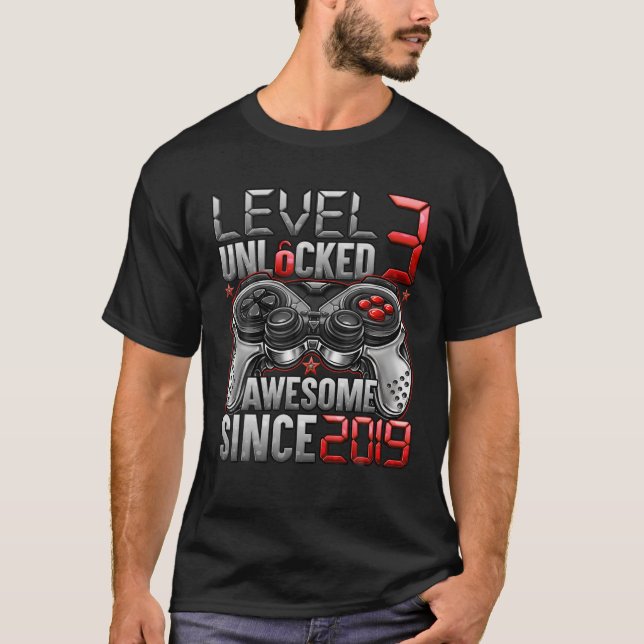 T-shirt Level 3 Unlocked Awesome Since 2019 3Rd Birthday G (Devant)