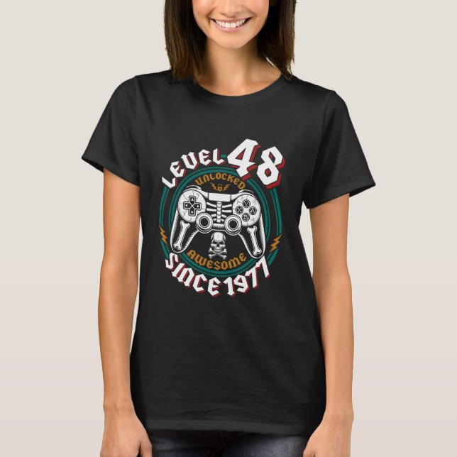 T-shirt Level 48 Unlocked Awesome Since 1977, Gamer 48th B (Devant)