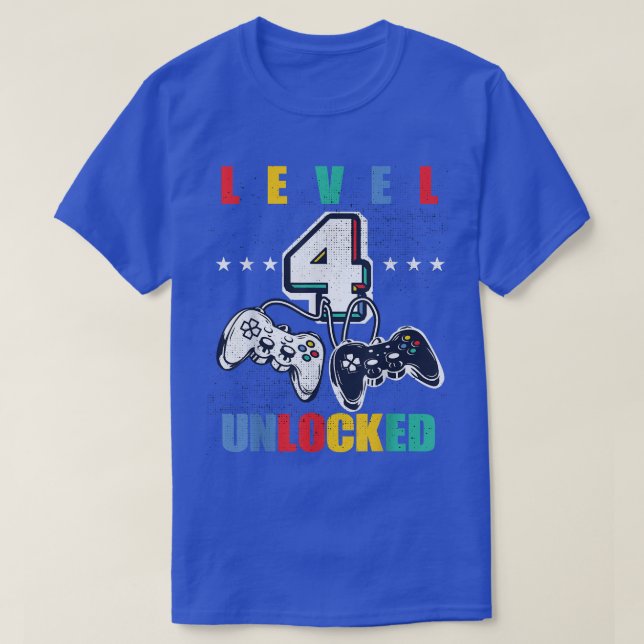 T-shirt Level 4 Unlocked Funny Video Game 4th Birthday Mat (Design devant)