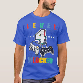 T-shirt Level 4 Unlocked Funny Video Game 4th Birthday Mat