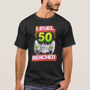 T-shirt Level 50 Reached Gamer 50th Birthday Video Gaming 