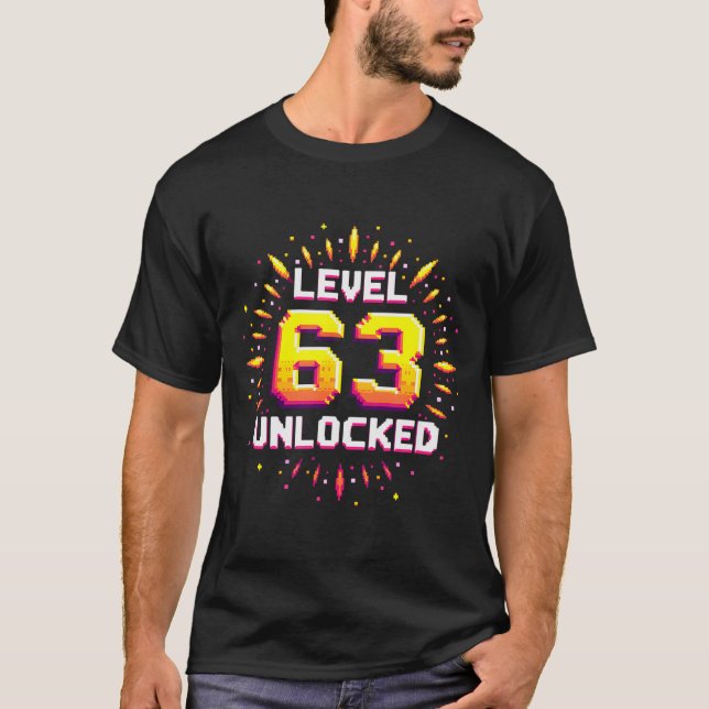 T-shirt Level 63 Unlocked Birthday Gift Gamer Milestone  (Devant)