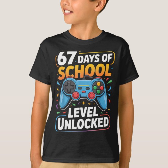 T-shirt Level 67 Days Of School Unlocked Boys 67th Day Of  (Devant)
