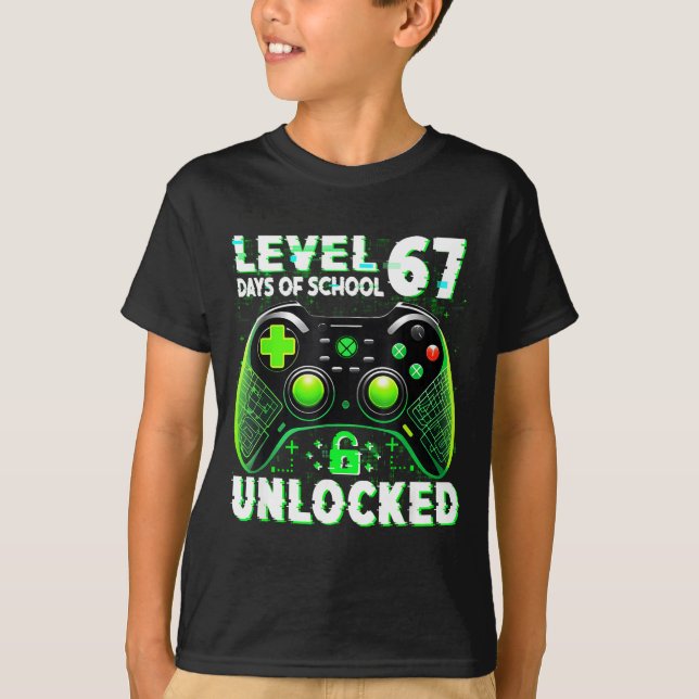 T-shirt Level 67 Days Of School Unlocked Gamer Video Funny (Devant)