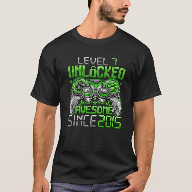 T-shirt Level 7 Unlocked Awesome Since 2015 7Th Birthday G (Devant)