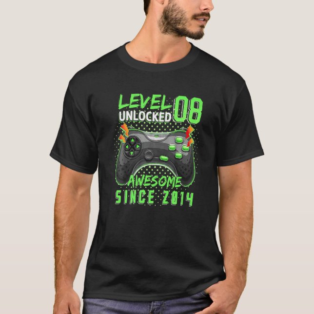 T-shirt Level 8 Awesome 2014 Video Game 8th Birth (Devant)