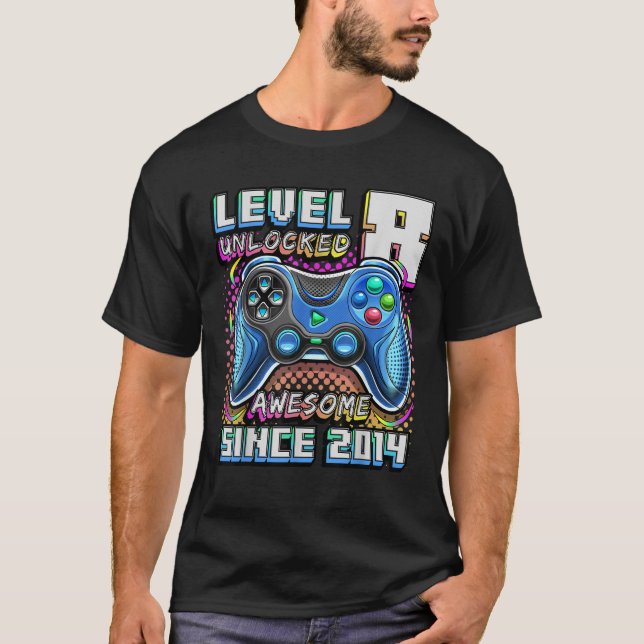 T-shirt Level 8 Awesome 2014 Video Game 8th Birth (Devant)