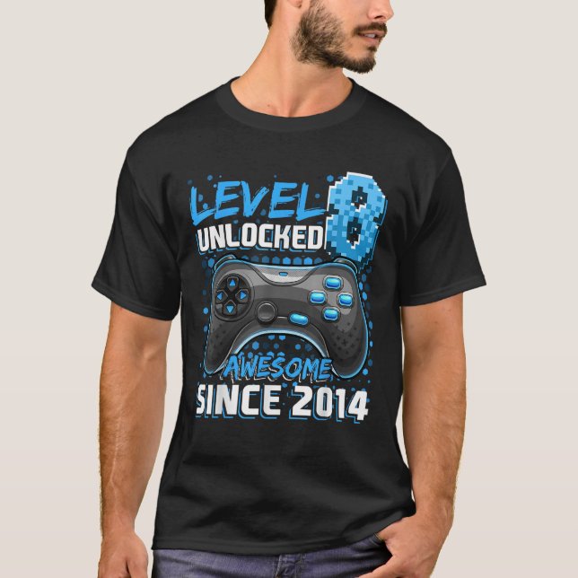 T-shirt Level 8 Awesome 2014 Video Game 8th Birth (Devant)