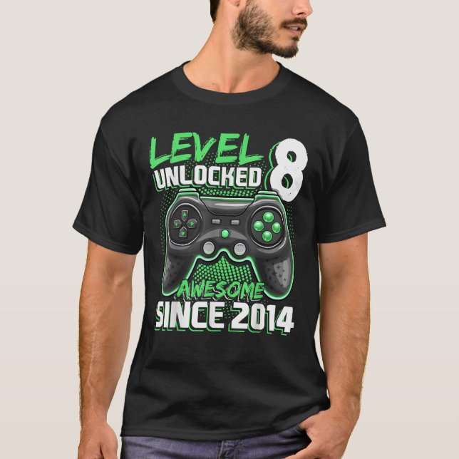 T-shirt Level 8 Awesome 2014 Video Game 8th Birth (Devant)