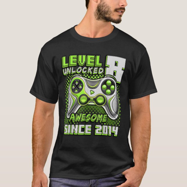 T-shirt Level 8 Awesome 2014 Video Game 8th Birth (Devant)